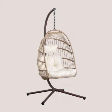 Wiszący Fotel Z Podstawą I Poduszką Anoop Pszenica Brązowa - Sklum