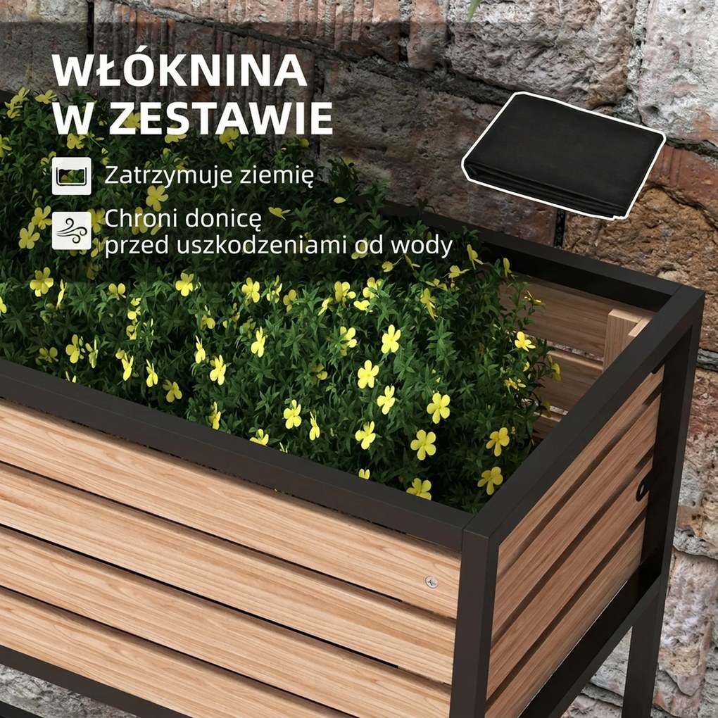 Outsunny Skrzynka na Kwiaty Podwyższony Grząd, Odporny na Warunki Atmosferyczne, 3 Skrzynki do Sadzenia, 83 cm x 39 cm x 100 cm, Naturalny + Czarny