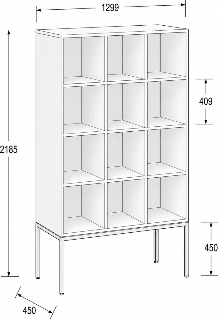 Regał FRAME, z białą podstawą, 1299 x 450 x 2185 mm, biały