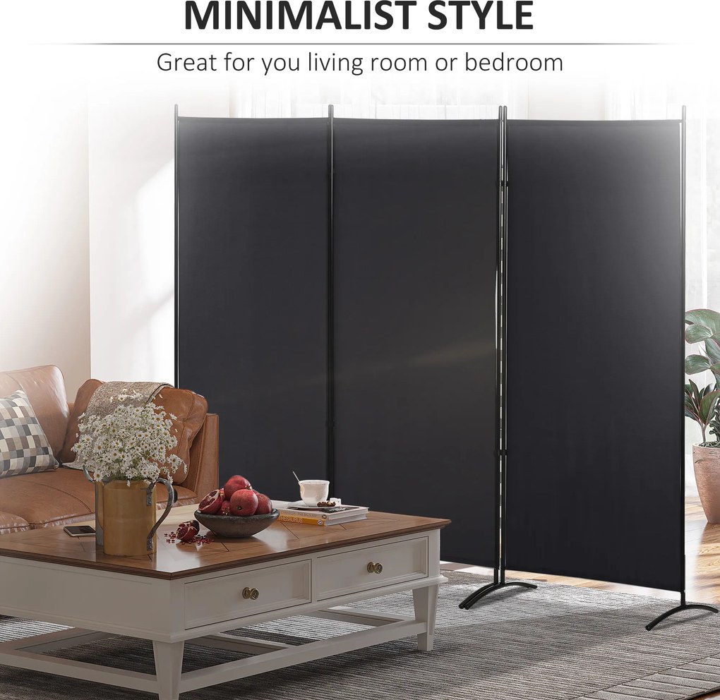 HOMCOM Dzielnik przestrzeni, 3-częściowa zasłona, Dzielnik z metalową ramą, Czarny