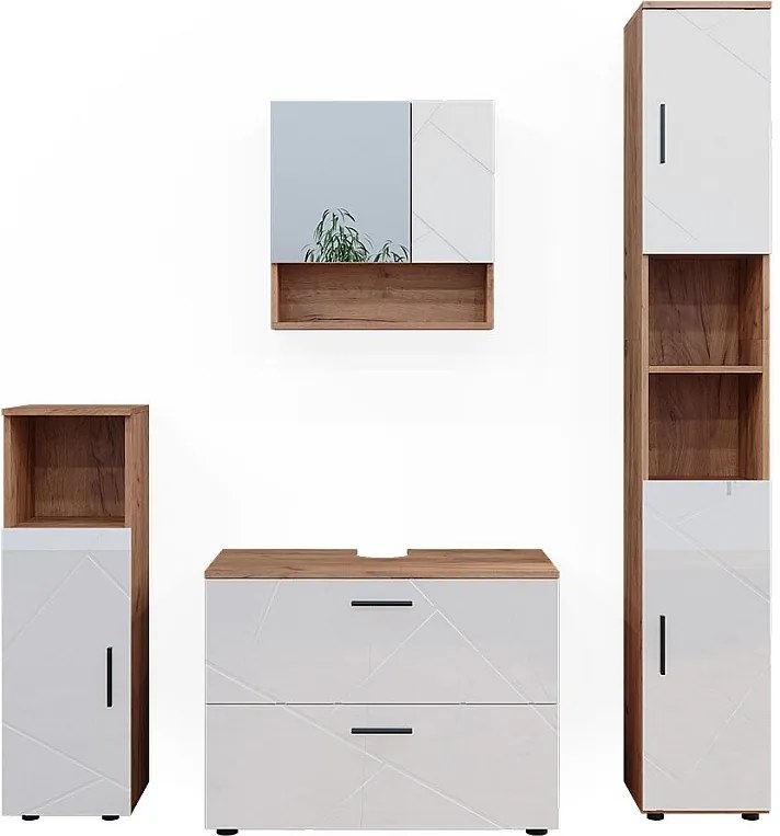 Zestaw mebli łazienkowych biały wysoki połysk/złoty dąb power 80x41x58 irma