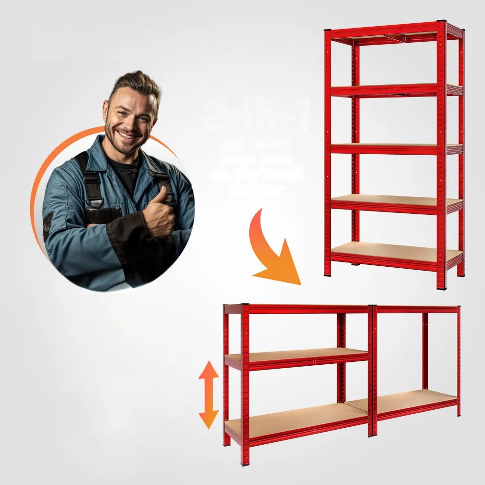 Regał o dużej nośności HEAVY, max. 875kg, 180×90×40cm, czerwony Monzana