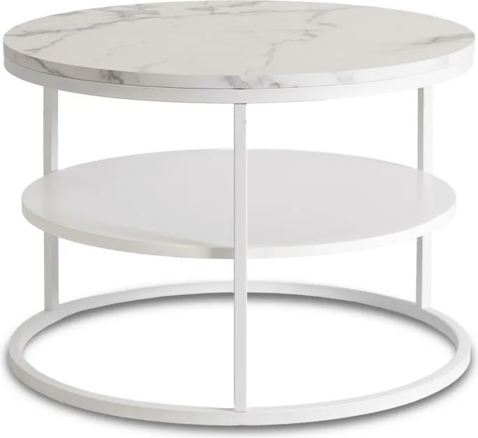 Stolik Kawowy z Półką BEST 70 cm Biały Marmur/Biały Nowoczesny