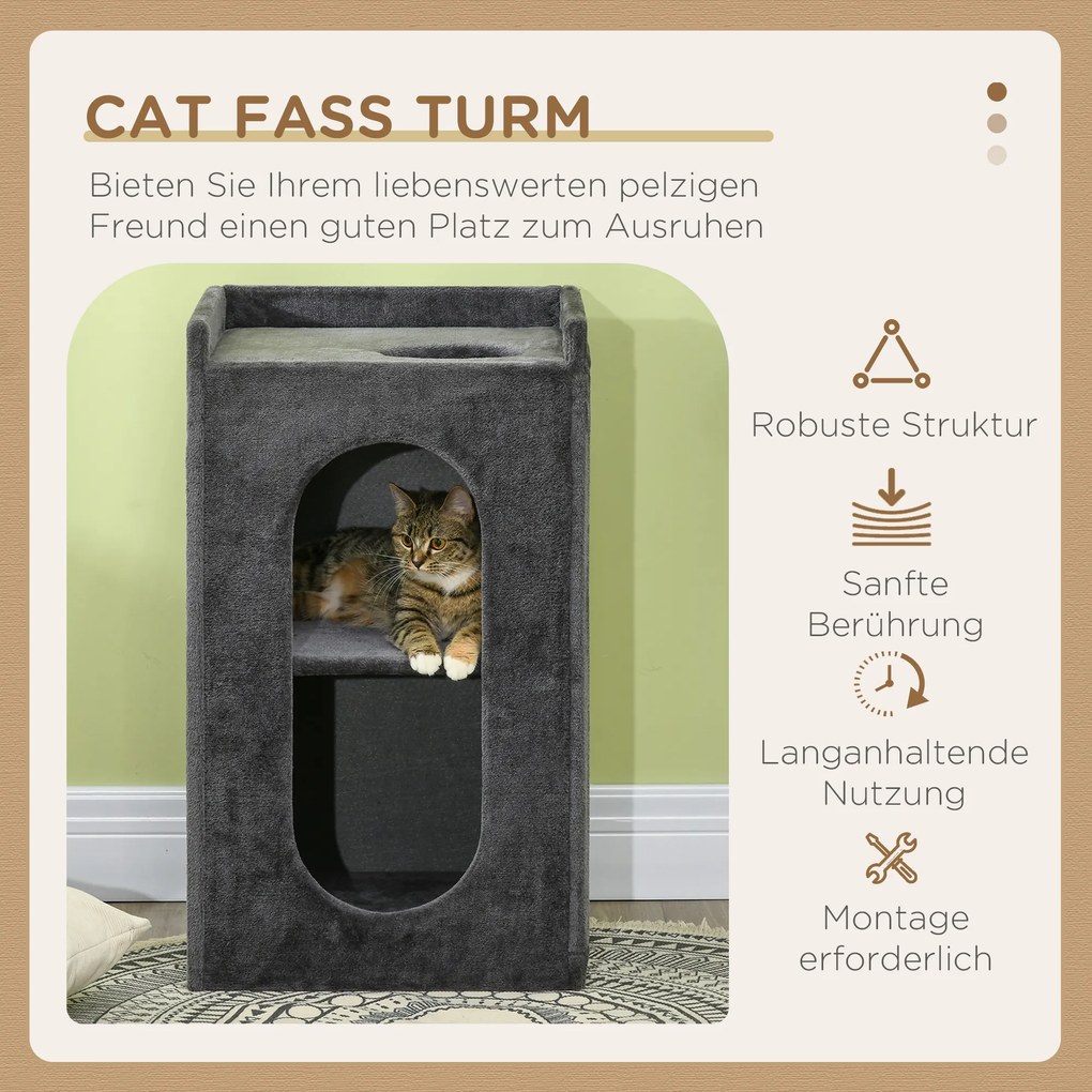 PawHut Drapak Beczkowy 81cm Wieża z Jaskiniami dla Kota Brązowy | Aosom PL