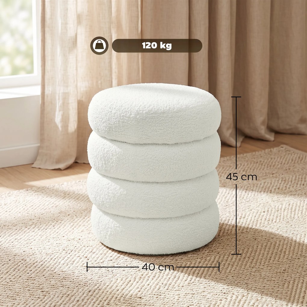 HOMCOM Puf, okrągły, Teddyfleece, do 120kg, Φ40x45H cm, biały | Aosom PL