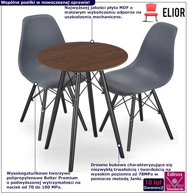 Zestaw stół kuchenny jesion 60 cm z 2 krzesłami 2 kolory D6-N80
