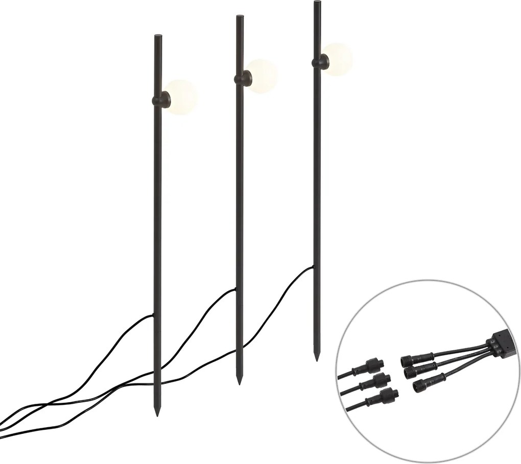 Zestaw 3 nowoczesnych lamp ogrodowych na szpilkach czarnych z LED IP44 - Garly Ball