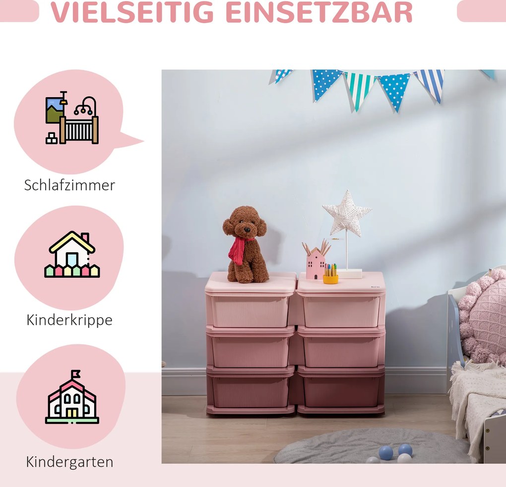 HOMCOM Szafka dziecięca z szufladami Kolorowe pudełka na zabawki 6 poziomów Organizacja pokoju dziecięcego | Aosom PL