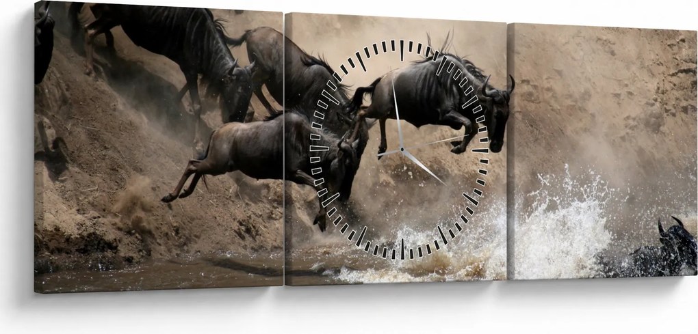 Obraz - Stado antylop gnu (z zegarem) (90x30 cm)