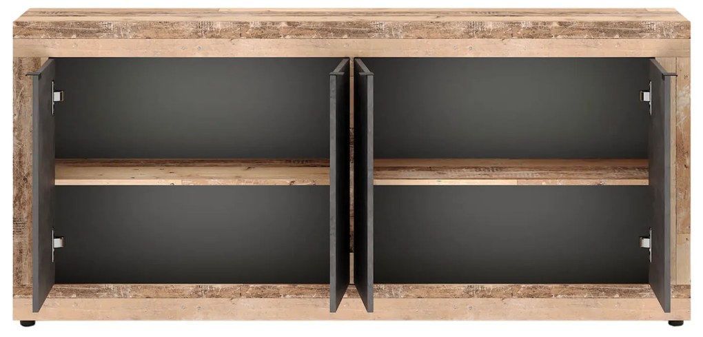 Komoda Czterodrzwiowa BLAGO 180 cm Czarny/Surowy Dąb Loft