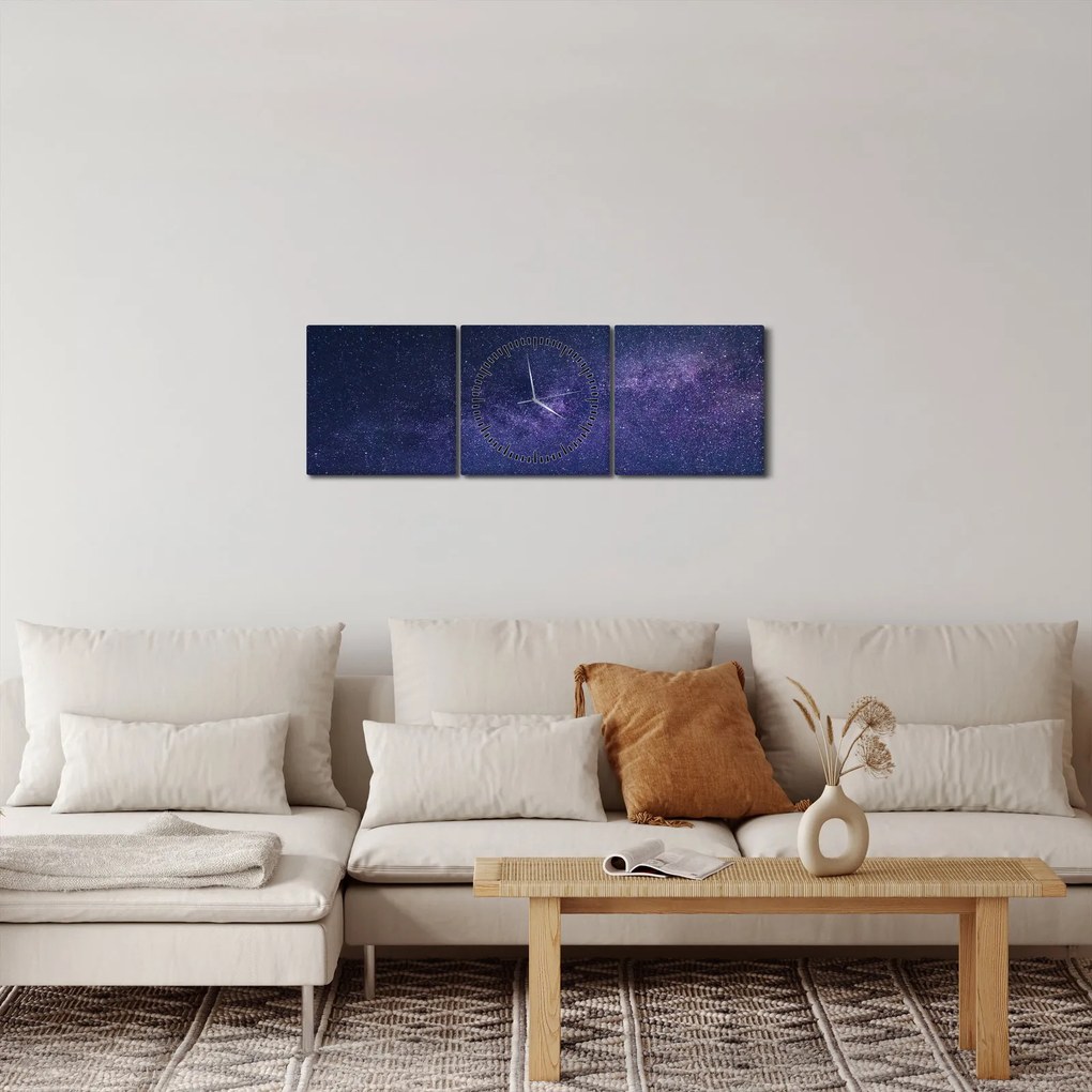 Obraz nocnego nieba (z zegarem) (90x30 cm)