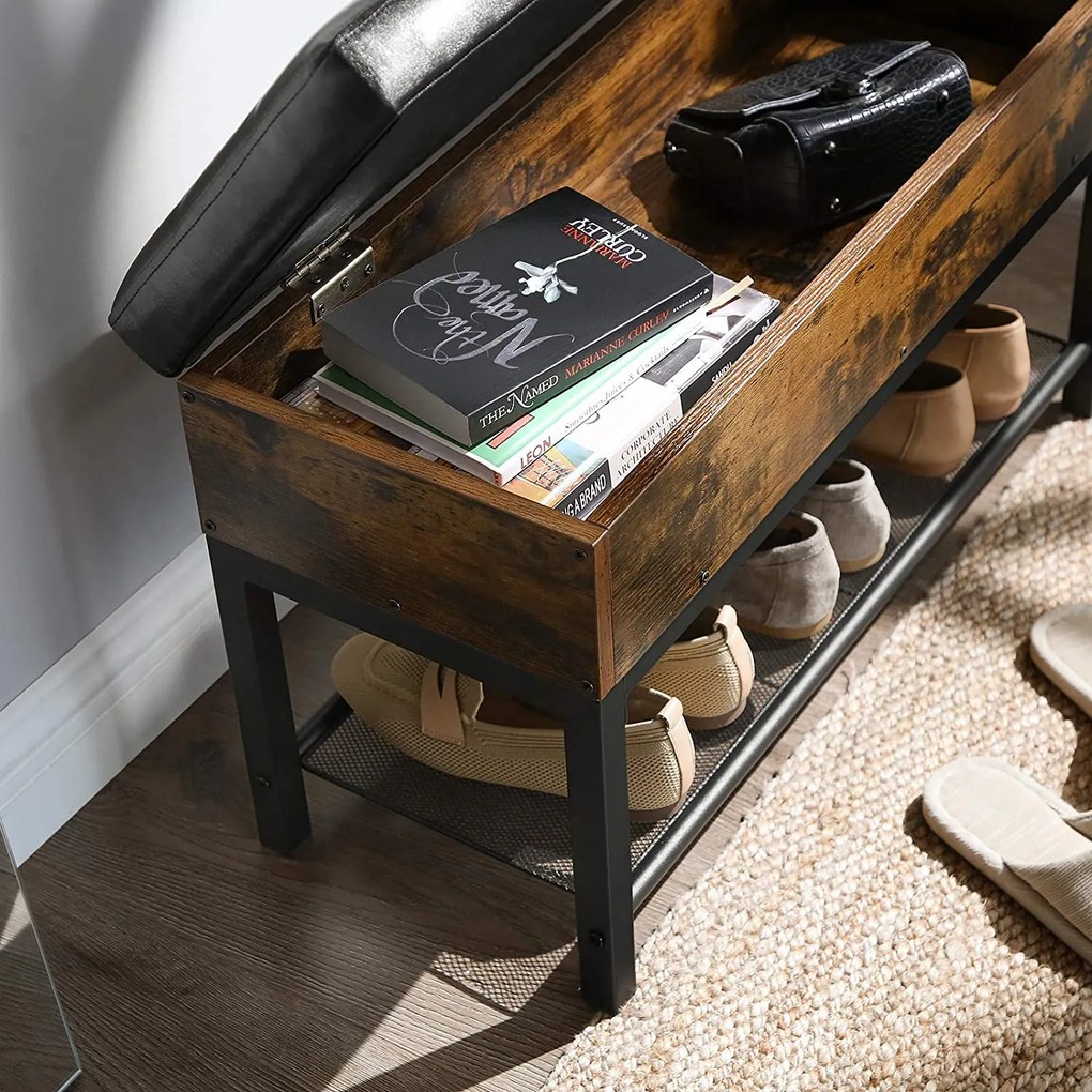 Ławka z półką na buty TAYLOR 70x30 cm, rustykalny brąz/czarny