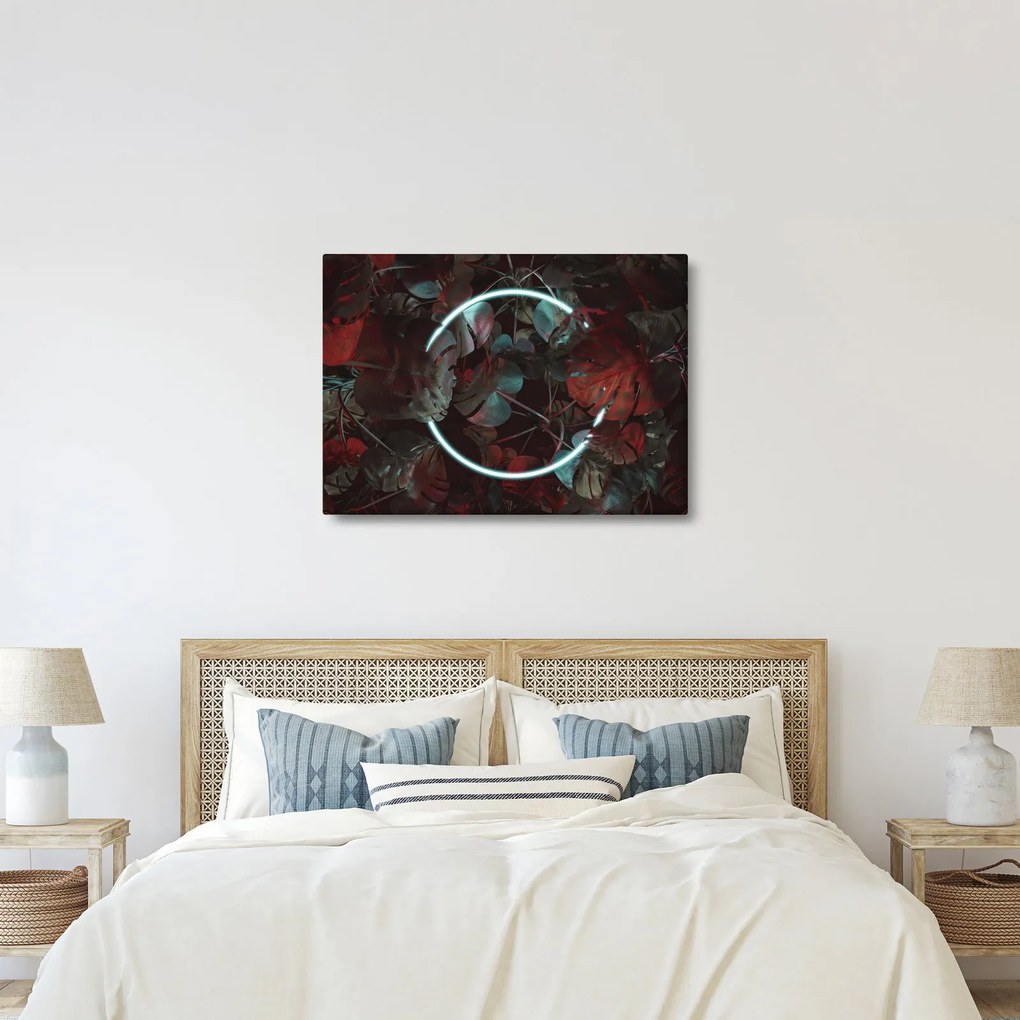 Obraz - Neonowe koło między palmami (70x50 cm)