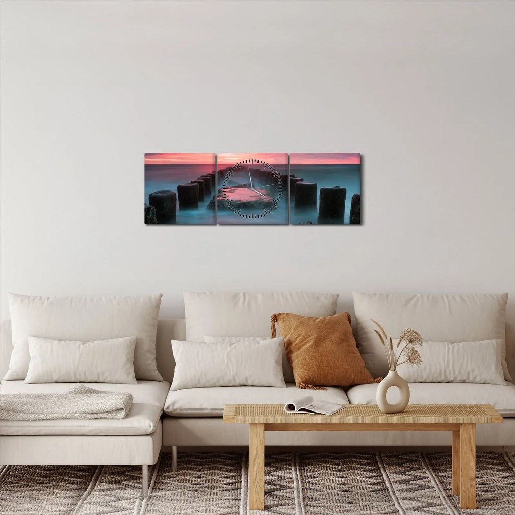 Obraz - Skały w morzu (z zegarem) (90x30 cm)