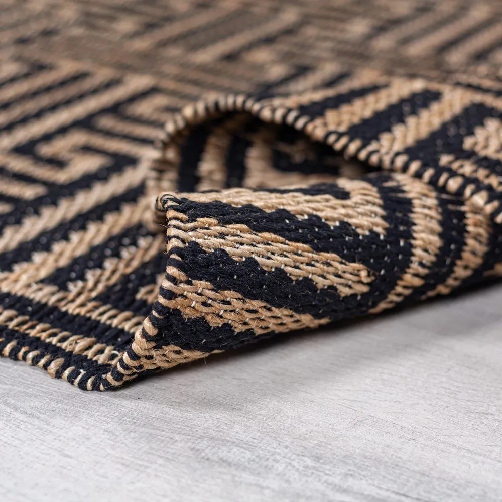 Czarno-naturalny dywan z mieszanki juty tkany ręcznie 200x290 cm Meander Jute – Flair Rugs