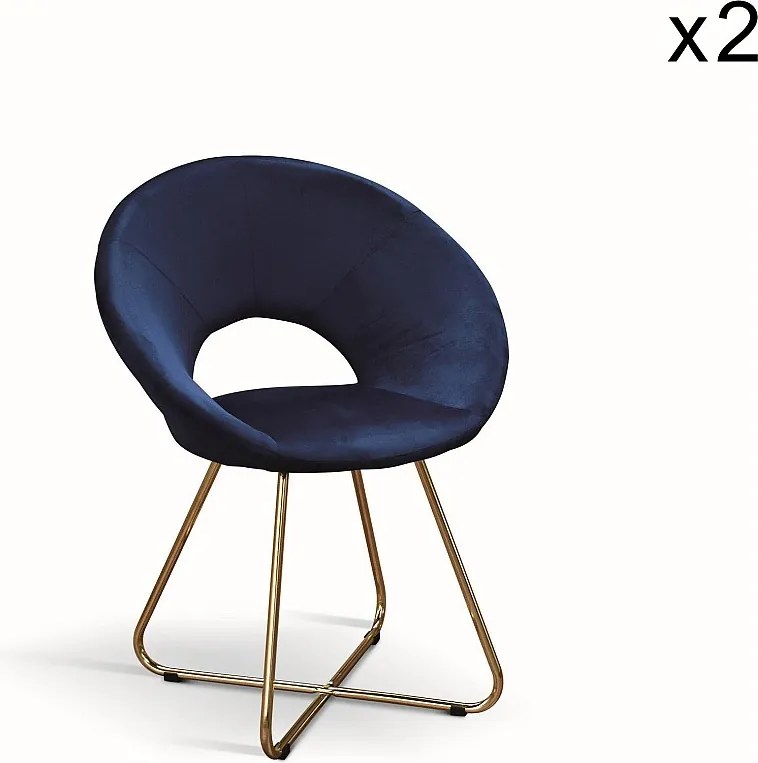 Zestaw 2 niebieskich foteli z tkaniny z efektem aksamitu, złota metalowa podstawa - ZANTE