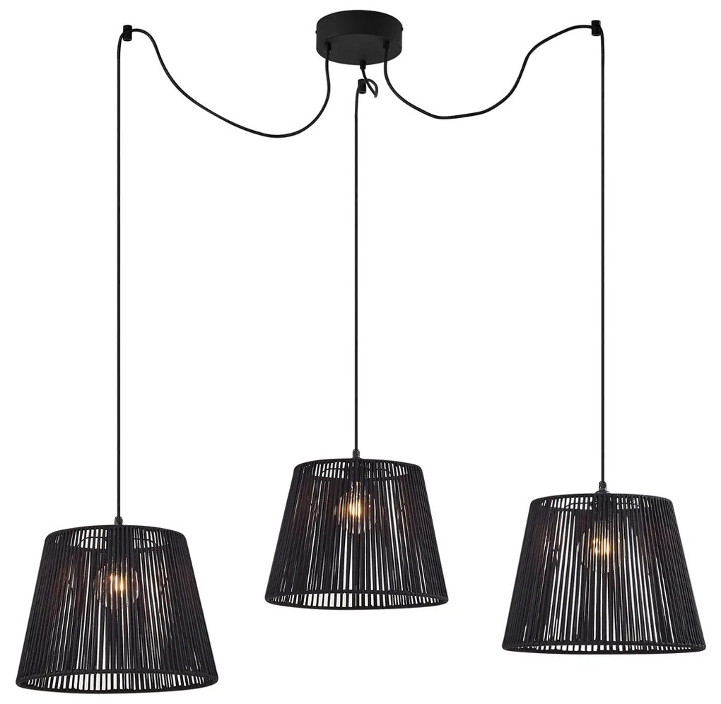 Zewnetrzna Zewnętrzna lampa wisząca czarna z czarnym sznurem, 3-punktowa IP44 - Cava JaylaJapandi Oswietlenie zewnetrzne