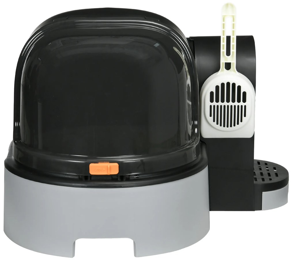 PawHut Kuweta Domek dla Kota z Łopatką 2 Wysuwane Tace Pokrywa Szary 52x60x42cm | Aosom PL