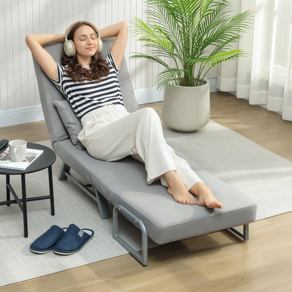 HOMCOM fotel rozkładany, fotel tapicerowany, przekształcany w łóżko dla gości, ergonomiczny, jasnoszary