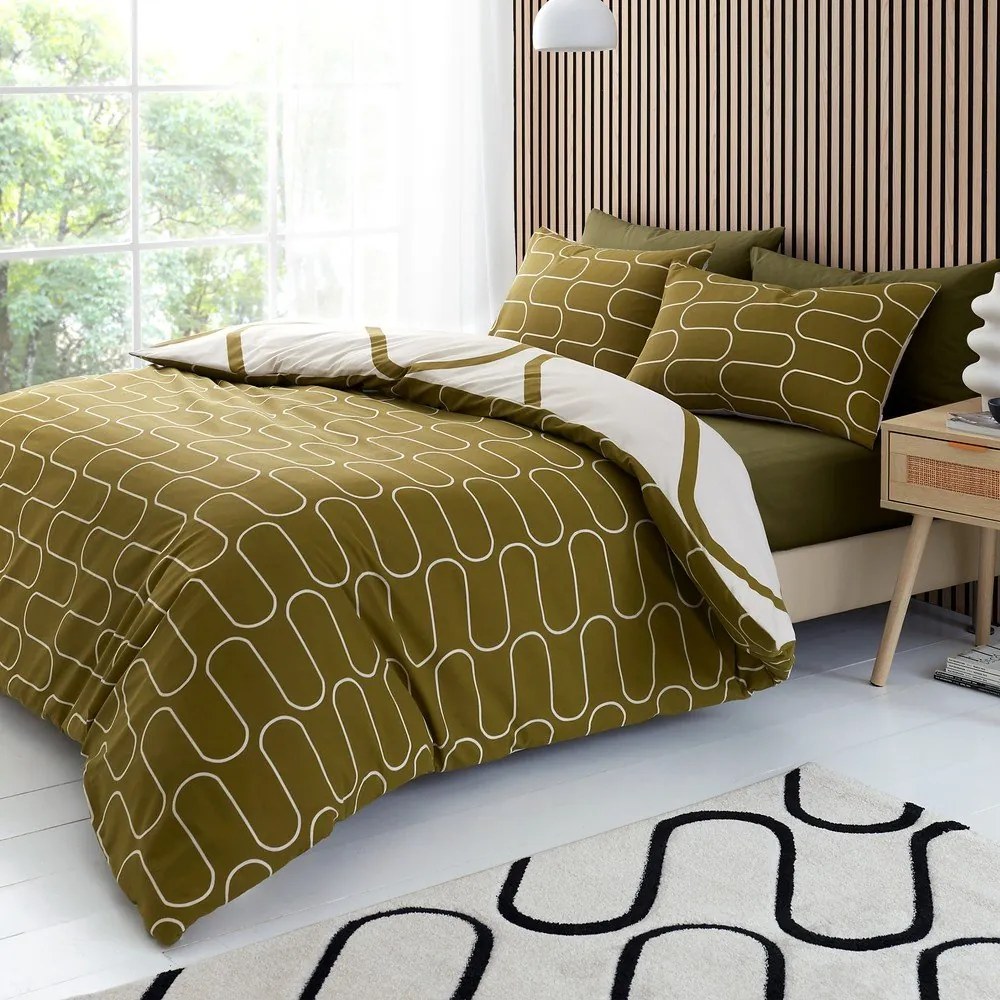 Pościel dwuosobowa w kolorze khaki/beżowa 230x220 cm Linear Curve – Catherine Lansfield