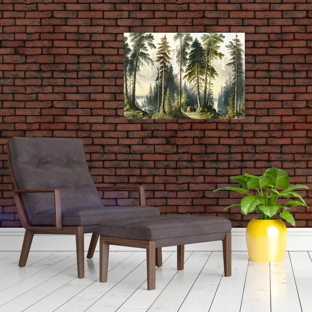 Obraz - Krajobraz lasów w stylu vintage (70x50 cm)