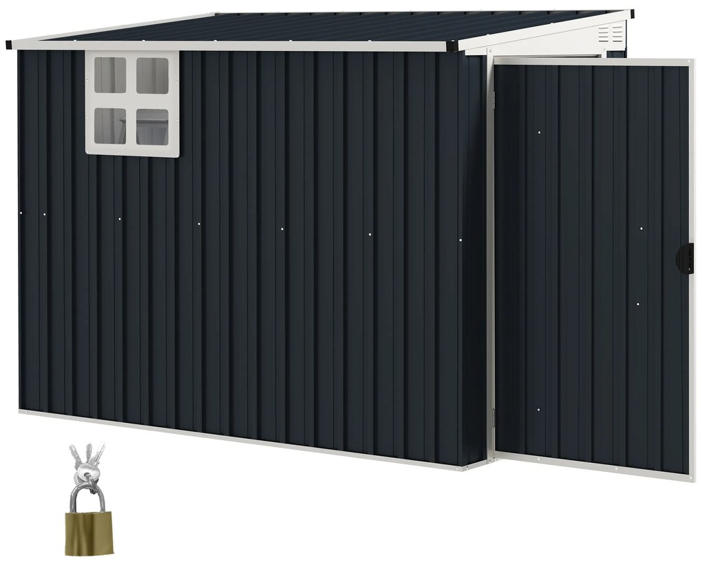 Outsunny Domek ogrodowy na narzędzia, z oknem, otworami wentylacyjnymi, zamykany, ze stali, Ciemnoszary