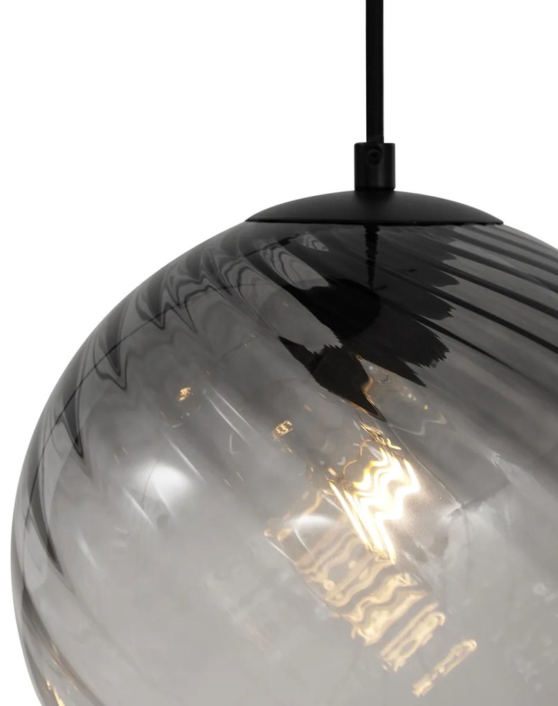 Lampa wisząca Art Deco czarna z okrągłym przydymionym szkłem 4-źródła światła - Bao ArtDeco Oswietlenie wewnetrzne