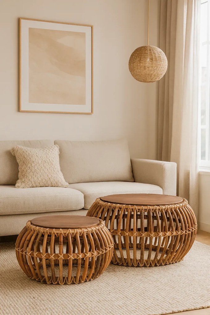 Dwa kawowe stoliki w stylu boho R2-D74