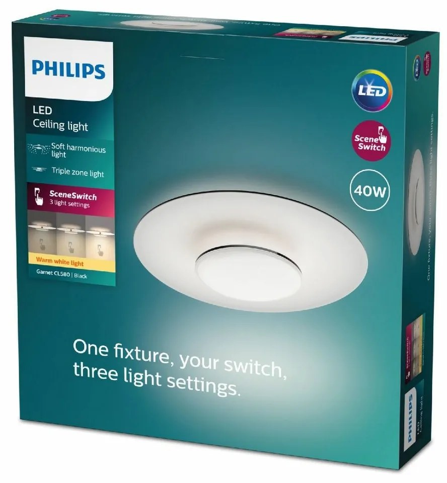 Philips 8720169195271 Lampa sufitowa LED Garnet,czarna, 1x 40 W 4200lm 2700K IP20