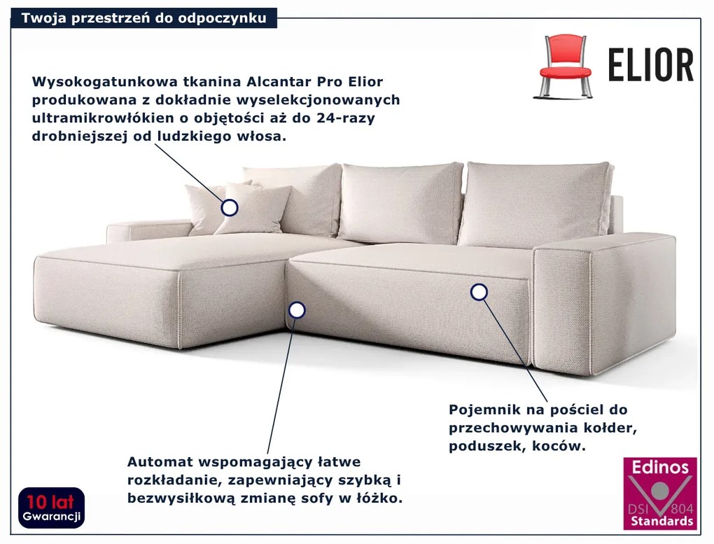 Kremowy narożnik rozkładany w kształcie L C6-R28