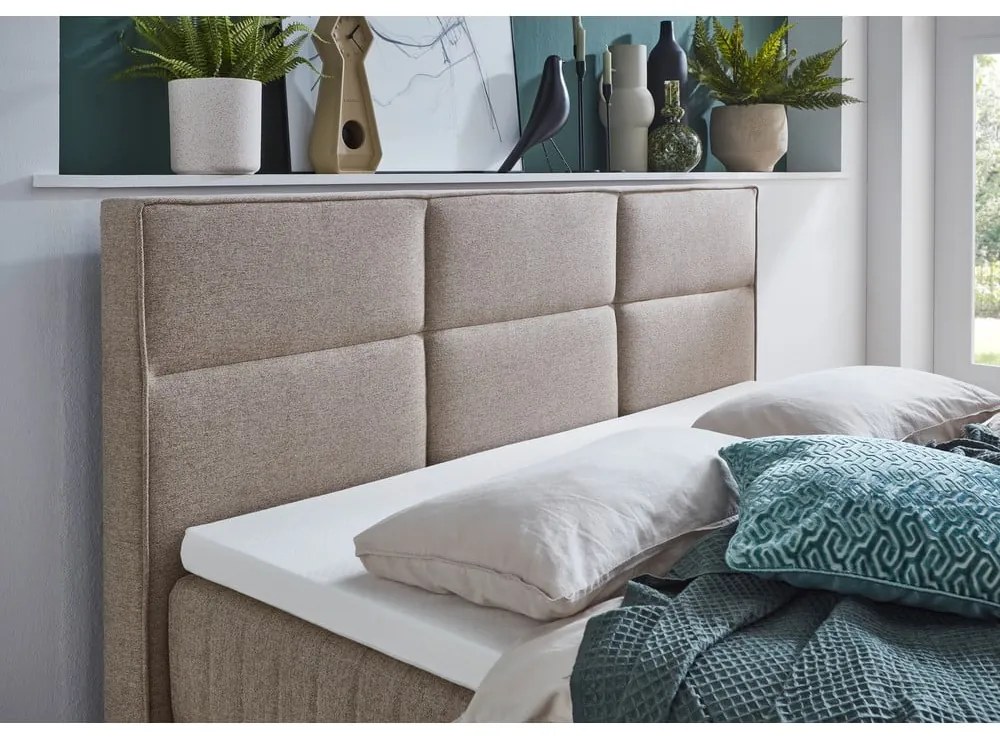 Beżowe łóżko boxspring ze schowkiem 160x200 cm Tambo – Meise Möbel