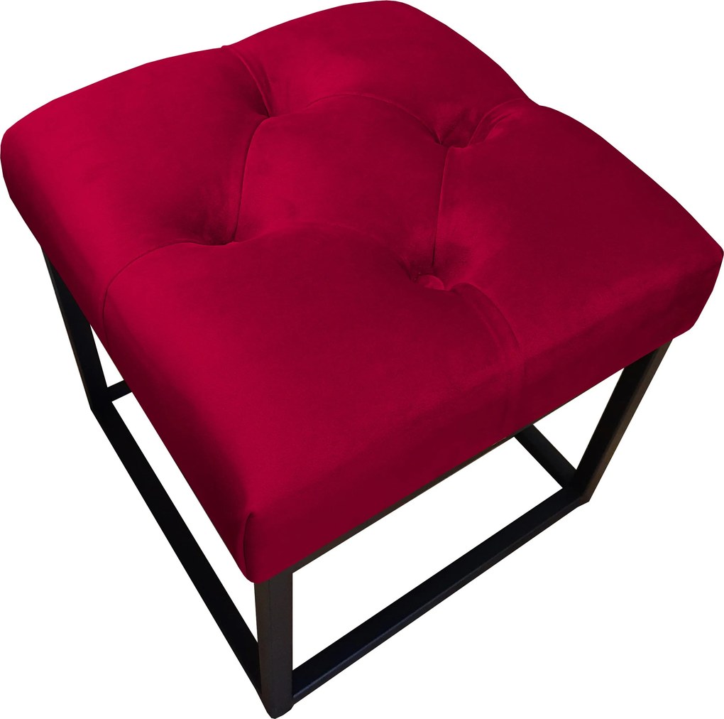 Pufa CHESTERFIELD tkanina Welur loft ławka podnóżek metal : Kolor Stelaża - Czarny , Kolor tkaniny - VELVET - MG31, Typ tkaniny - Velvet