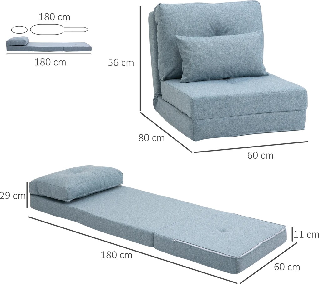 HOMCOM Fotel podłogowy rozkładany 2 w 1 z matą do spania i zdejmowaną poduszką niebieski | Aosom PL