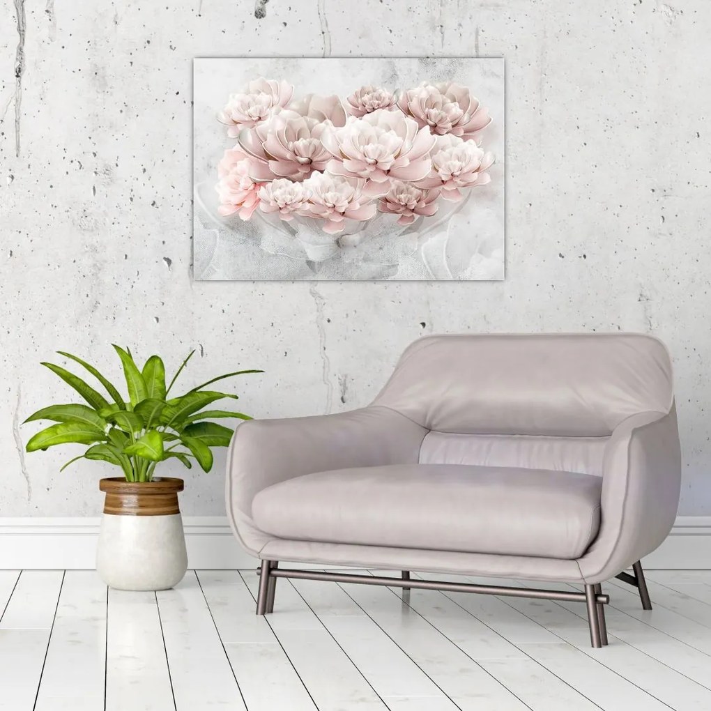 Obraz na szkle - Różowe kwiaty na ścianie (70x50 cm)