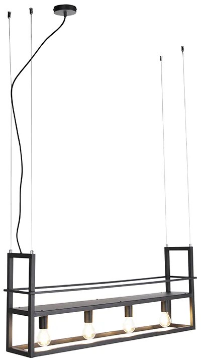Lampa wisząca czarna z półką 4-światła - Cage Rack Nowoczesny Oswietlenie wewnetrzne