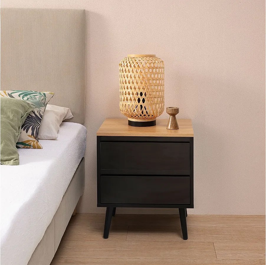 Stolik nocny Desi z 2 szufladami koloru czarnego