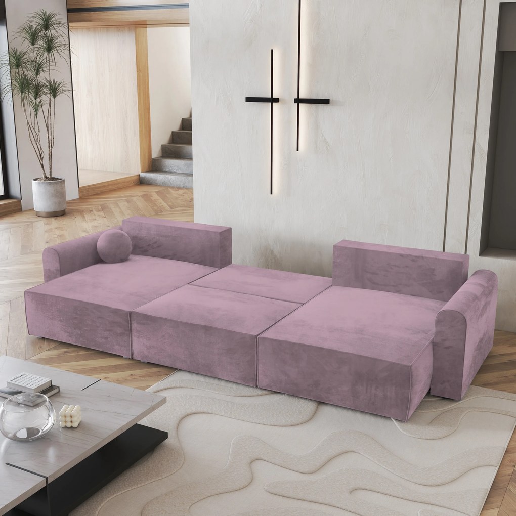 Masseno Narożnik FENTO z funkcją spania i pojemnikiem na pościel Narozniki U, Rozkładana sofa - Wrzosowy, MONOLITH 62