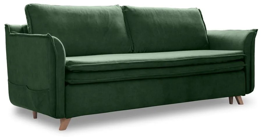 Zielona aksamitna rozkładana sofa 225 cm Charming Charlie – Miuform