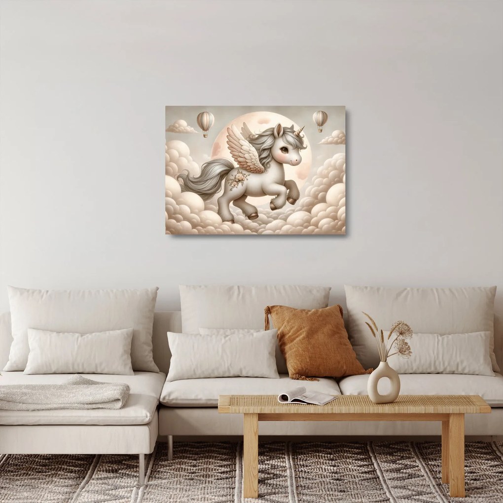 Obraz na szkle - Jednorożec w chmurach (70x50 cm)