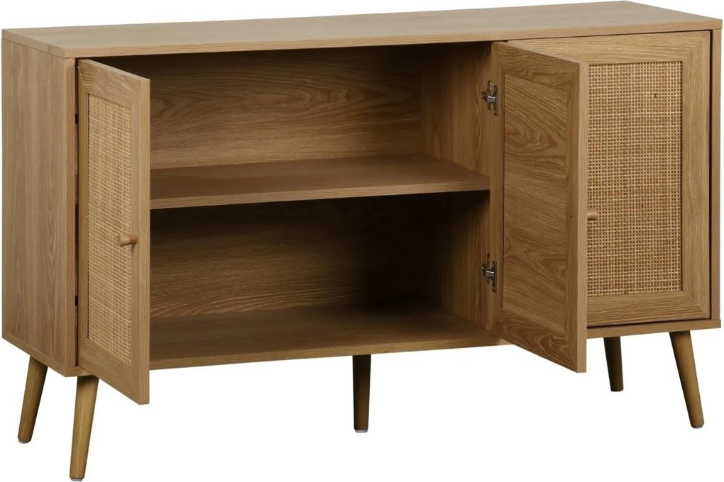 Komoda Ballo z szafkami i plecionką rattanową