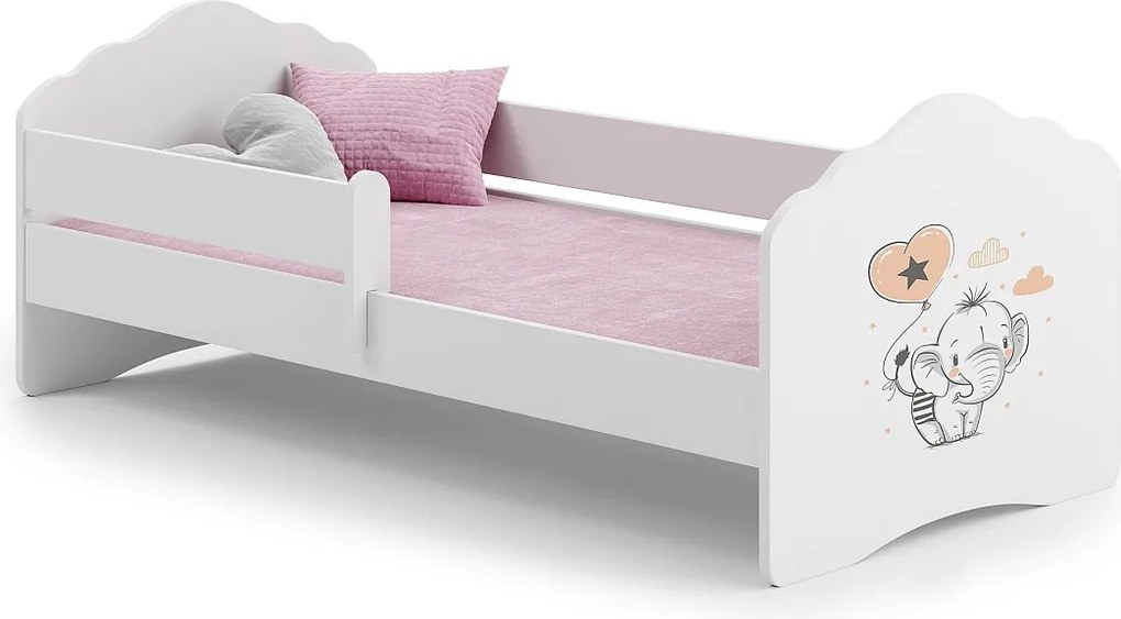 Łóżko dziecięce FALA 140x70 cm białe z materacem, stelażem FLEX i zdejmowaną boczną barierką zabezpieczającą