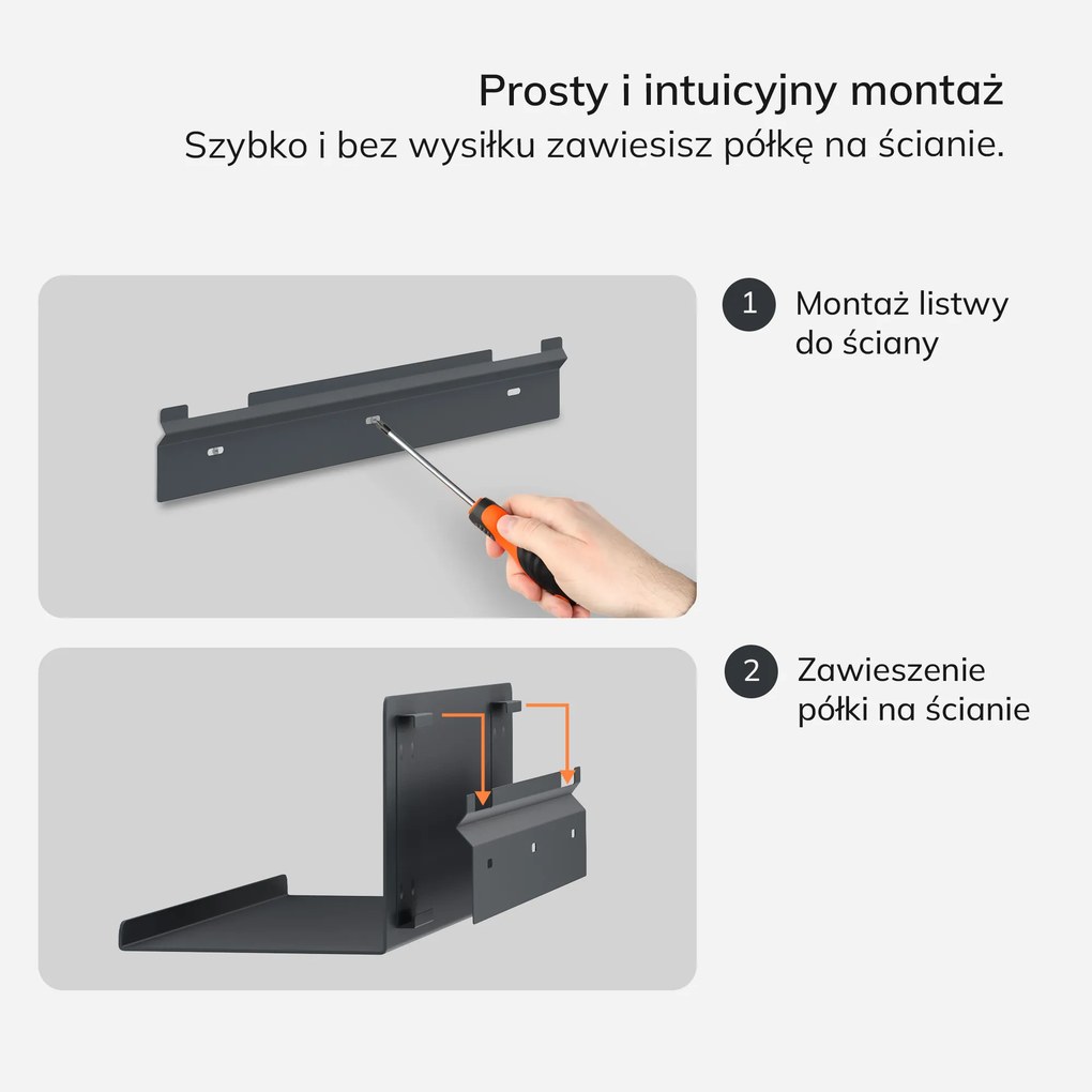Półka wisząca metalowa antracytowa, 400 mm: JOANNE