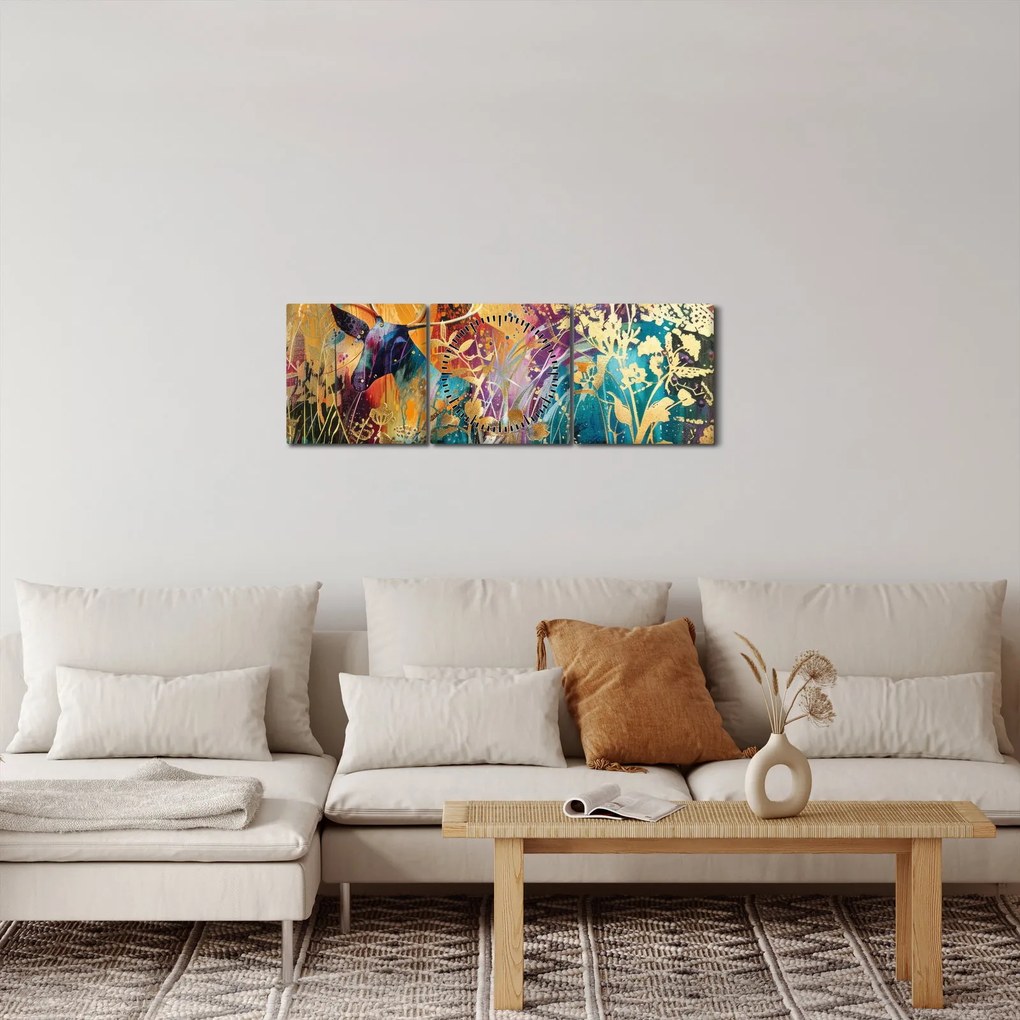 Obraz - Abstrakcyjny obraz natury (z zegarem) (90x30 cm)