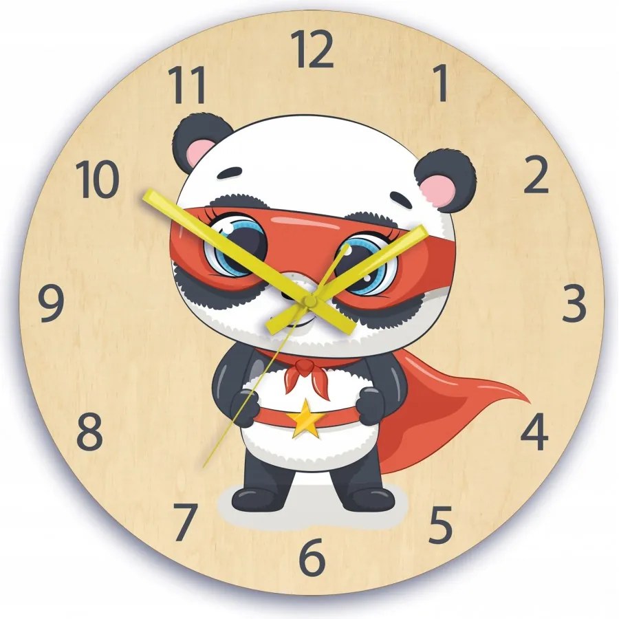 Zegar ścienny cichy do pokoju dziecięcego drewniany nowoczesny miś bohater