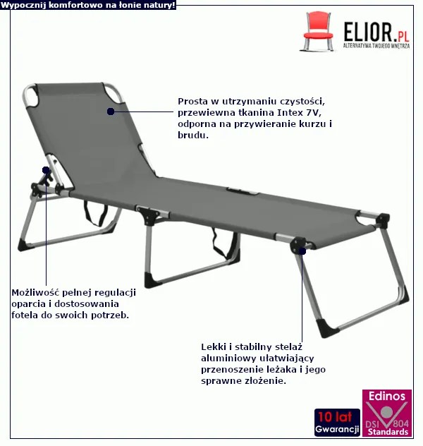 Leżak aluminiowy do ogrodu z oparciem szary H8-E40