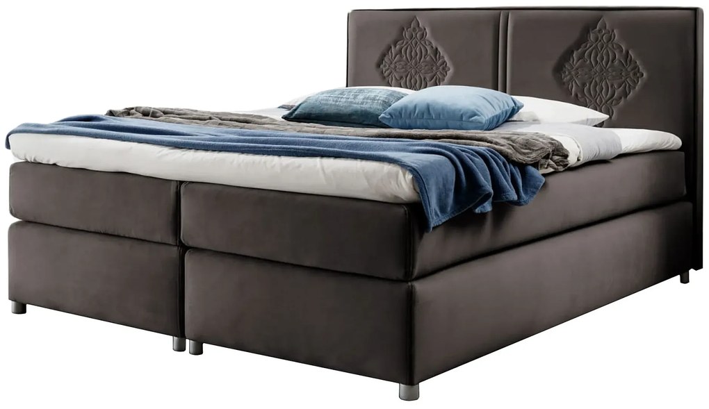 Brązowe łóżko welurowe w stylu boho 5 rozmiarów K7-K55