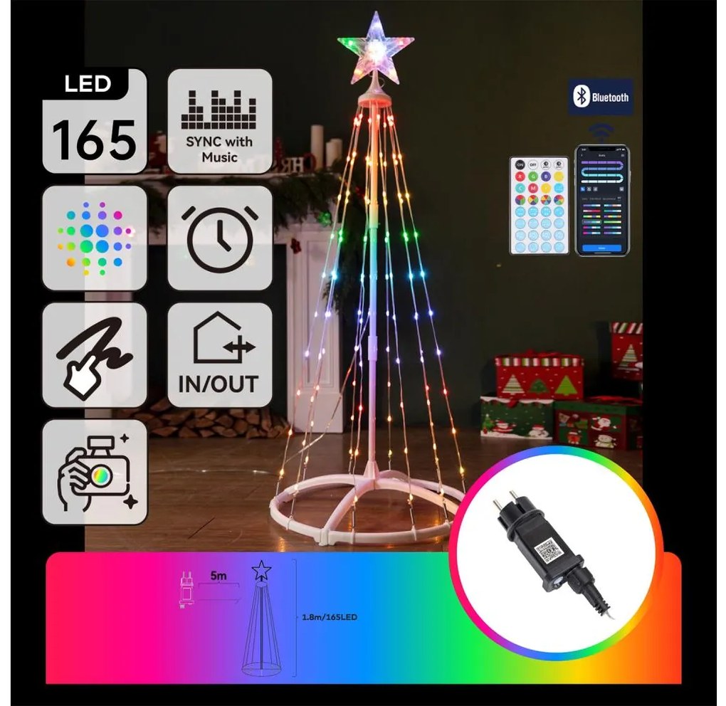 Aigostar - LED RGBICW Zewnętrzna dekoracja świąteczna, 165 diod LED, 230 V, 1,8 m, IP44, z pilotem