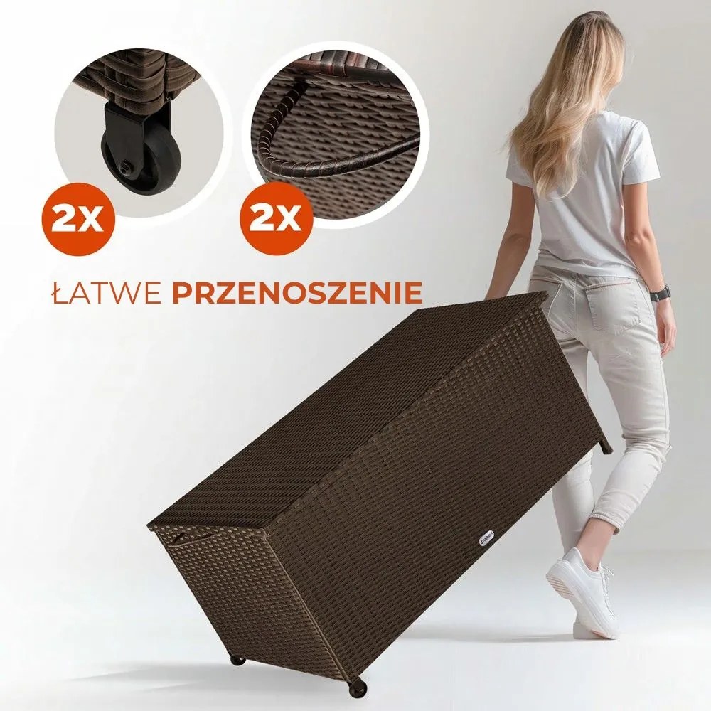 Polirattanowy pojemnik na schowek RICCO, 270L, 117x53x60cm, ciemnobrązowy Casaria