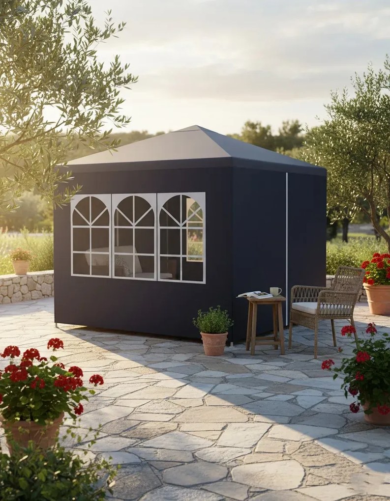 Niebieski namiot ogrodowy z oknami B3-F09