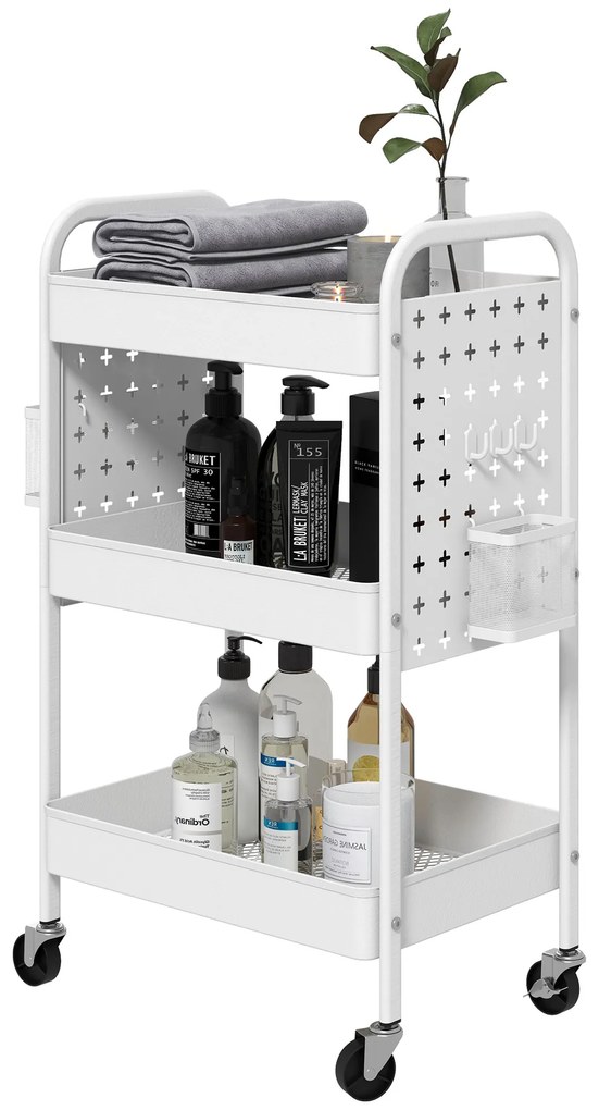 HOMCOM Wózek na Kółkach Kuchenny Biały | Aosom PL